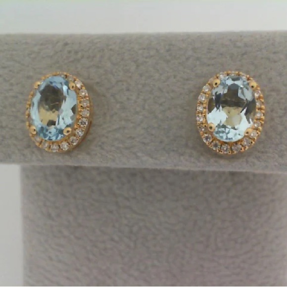 Le Vian 14K Strawberry Rose Gold Aquamarine & Diamond Halo Stud Earrings - Picture 2 of 14